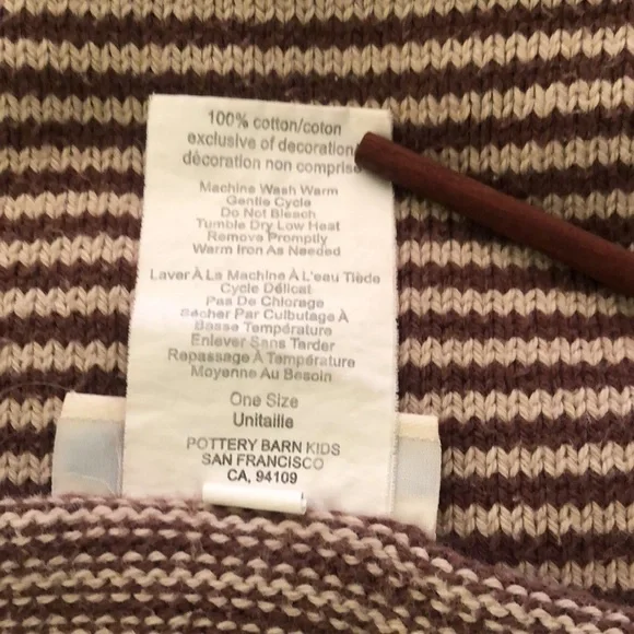 Pottery Barn kids 💯 cotton striped baby blanket with 🎅 Santa Claus brown khaki - Picture 6 of 8